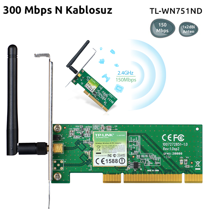 Card Wireless PCI TPLink TL-WN751ND 150Mbps có ăngten (150Mbps)