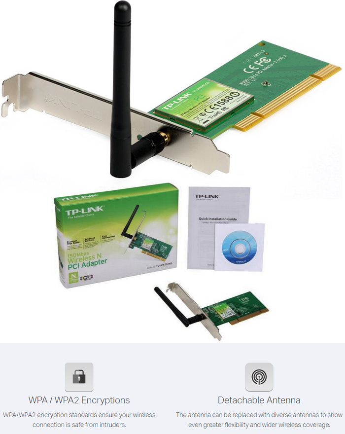 Card Wireless PCI TPLink TL-WN751ND 150Mbps có ăngten (150Mbps)