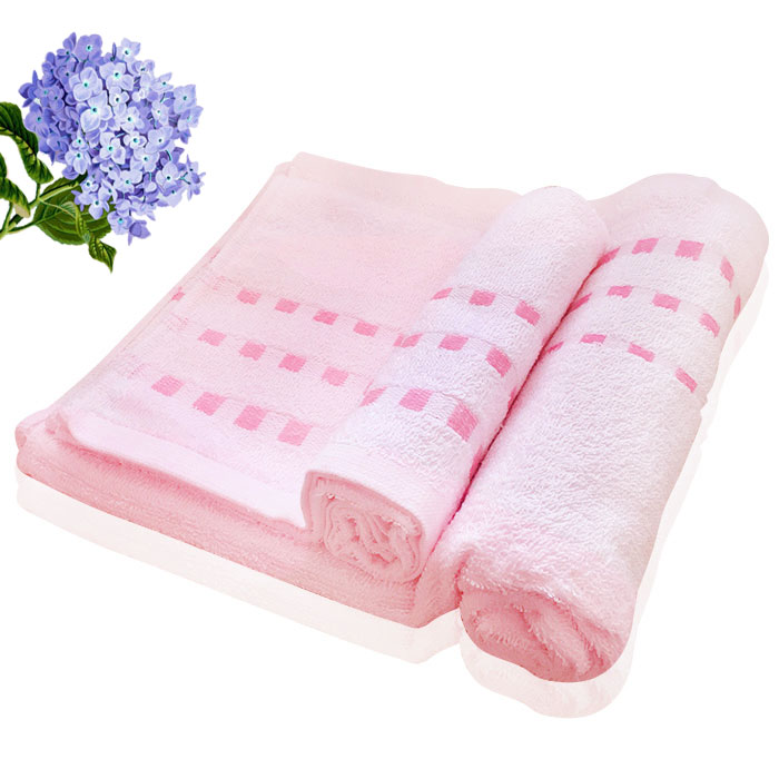 Bộ 2 khăn tắm 70cm, 100cm 100% cotton bông mịn (Hồng nhạt)