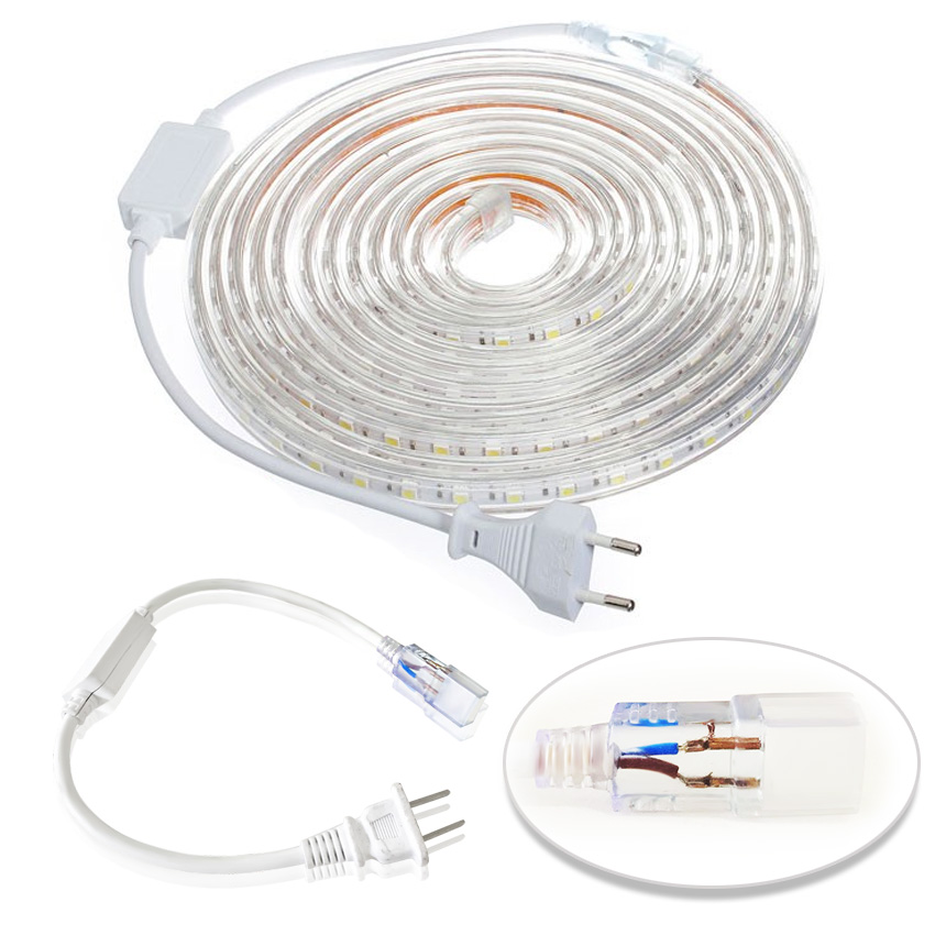 Bộ 50 mét Đèn LED dây 5050/220V 1 màu và đầu nối dây nguồn